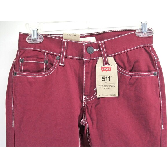 LEVI’S 511 SLIM STRAIGHT BURGUNDY PANTS BOYS SIZE 10 Reg 25x25 - Picture 2 of 9